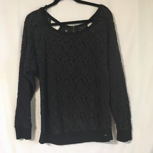 Guess Black Semi-Sheer Lace Top